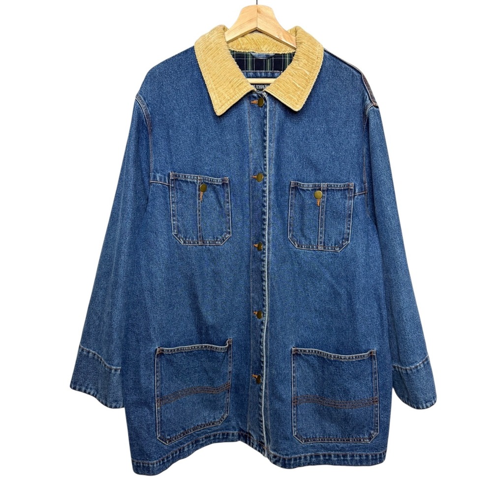 Vintage Denim Chore Barn Field Utility Coat Corduroy Collar Patch Pocket Rugged - Picture 2 of 6